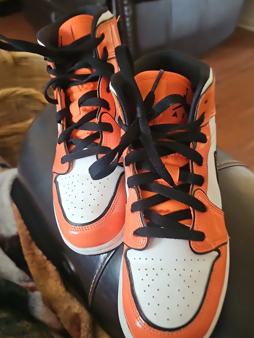 Nike Air Jordans Kids Orange and White High-Top Sneakers